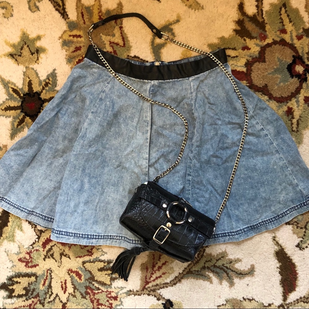 Denim jean H&M skater skirt mini leather XS 2